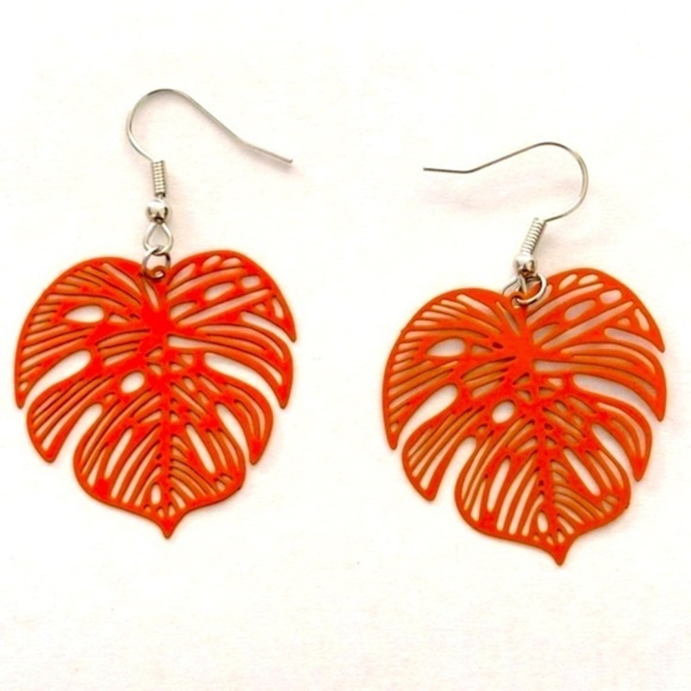 Monstera Deliciosa Leaf Filigree Earrings, Unworn, NWT